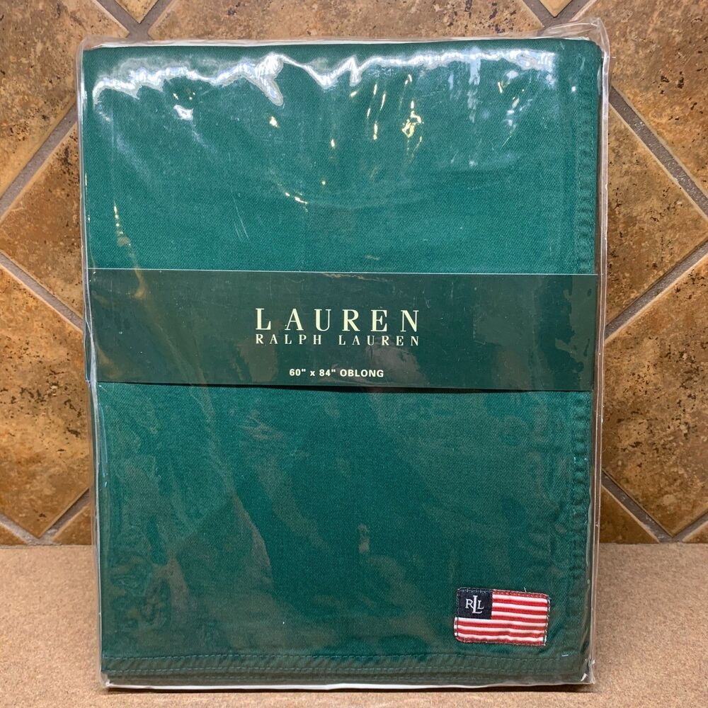 NEW Ralph Lauren Home Hunter Green Oblong Tablecloth 60 x 84 100% Cotton Logo